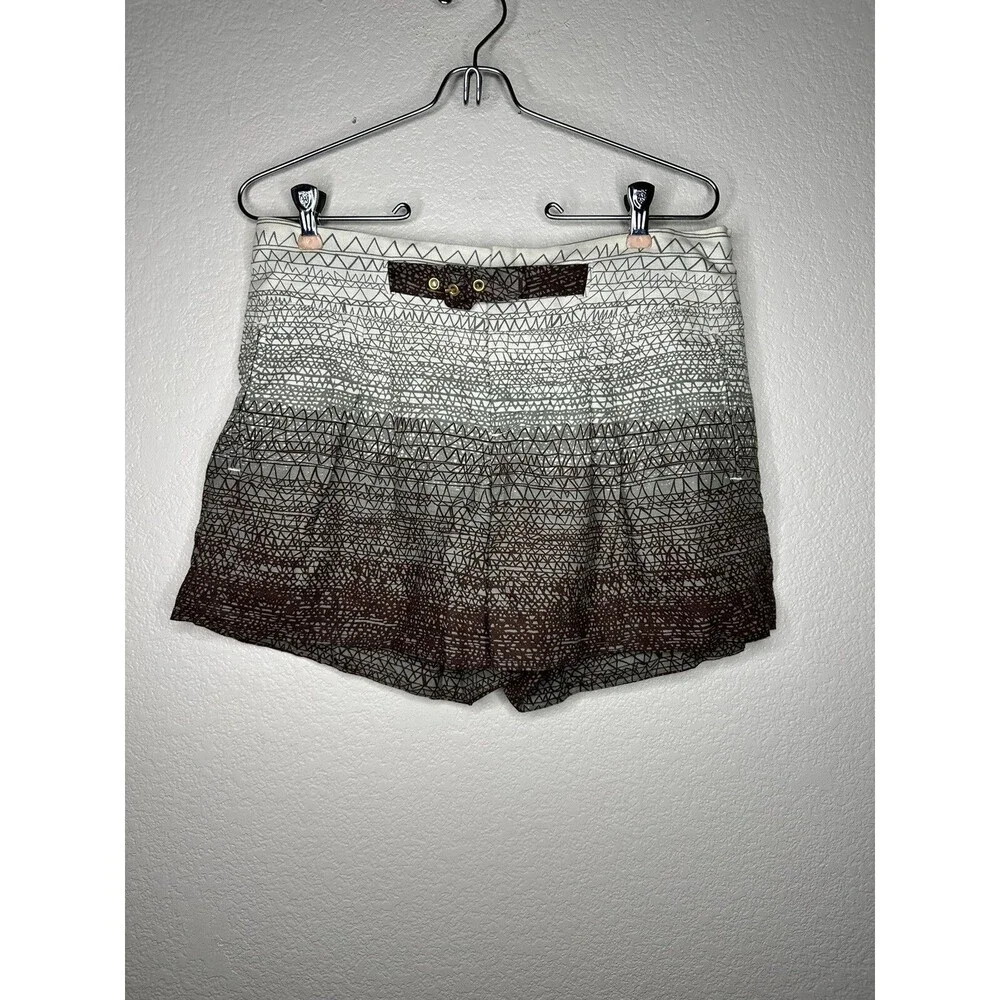 Anthropologie Coquille Ombré Scribble Short sz 4 Beige Brown Pleated Linen Blend - Picture 3 of 11